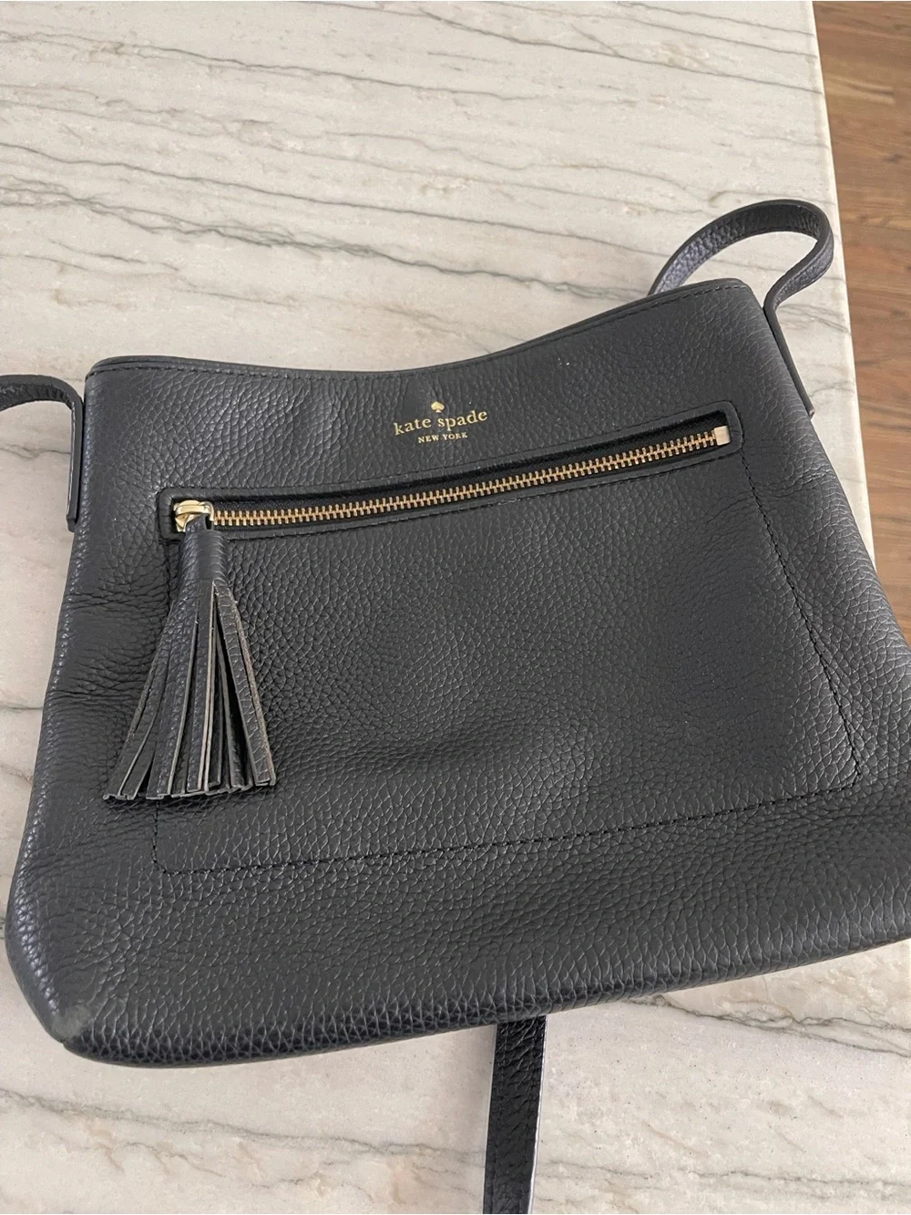 kate spade Black Pebbled Leather Tassel crossbody/shoulder bag